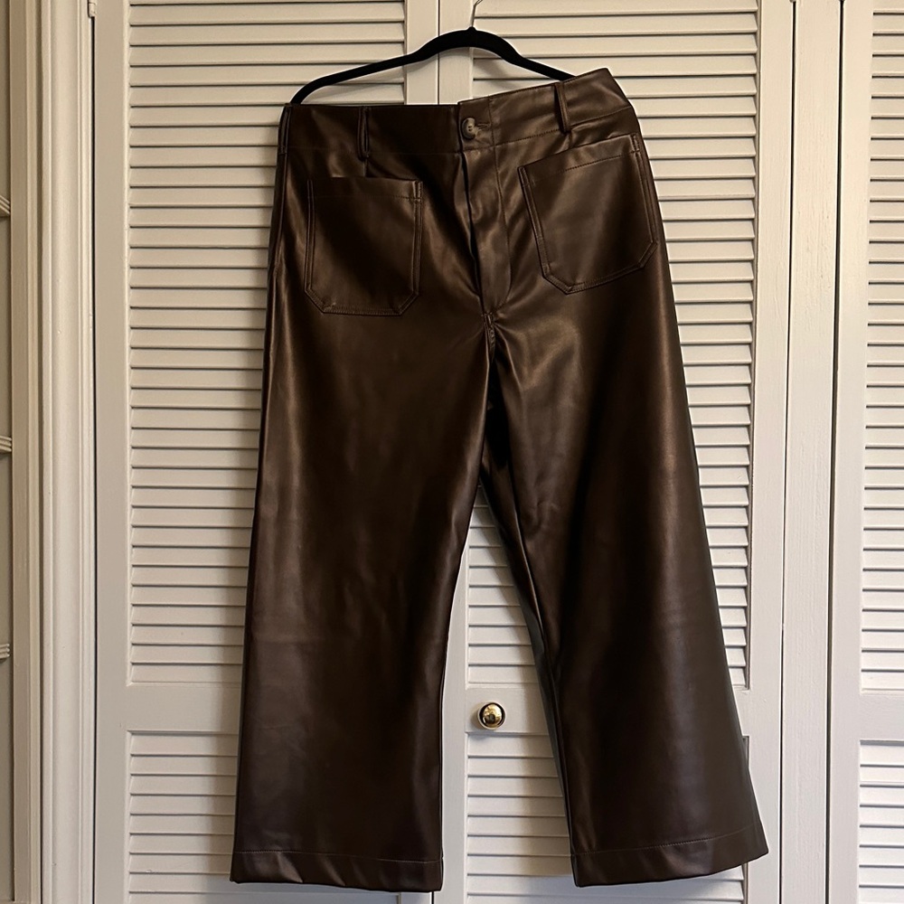 Maeve Brown Leather Wide-Leg Pants